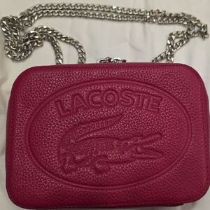 Lacoste Pebbled Leather Crossbody in Deep Raspberry